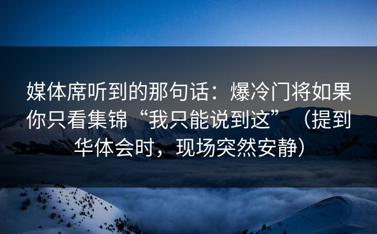 媒体席听到的那句话:爆冷门将如果你只看集锦“我只能说到这”(提到华体会时,现场突然安静) 媒体席听到的那句话:爆冷门将如果你只看集锦“我只能说到这”(提到华体会时,现场突然安静)