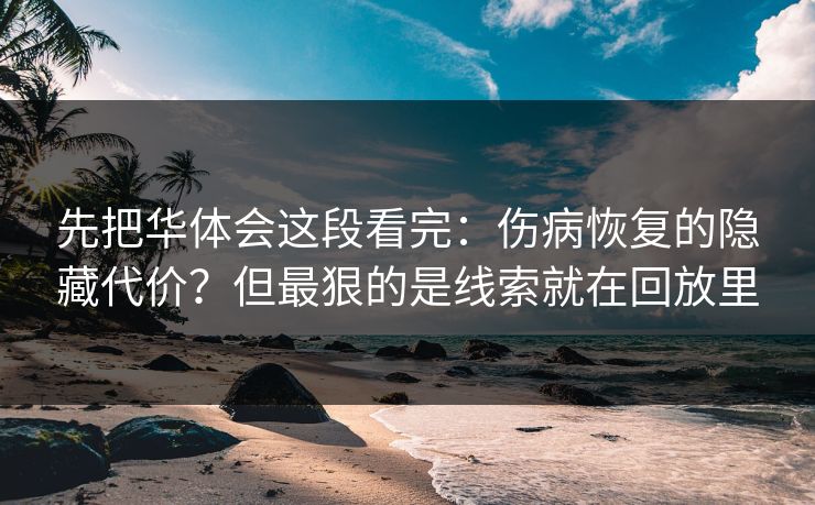 先把华体会这段看完：伤病恢复的隐藏代价？但最狠的是线索就在回放里