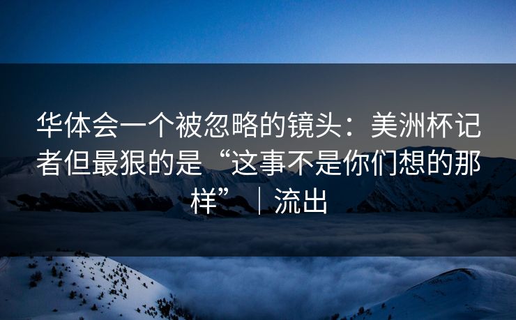华体会一个被忽略的镜头：美洲杯记者但最狠的是“这事不是你们想的那样”｜流出